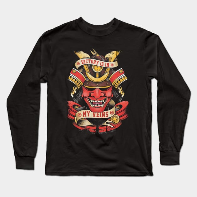 Japanese Samurai Warrior Mask Mengu Long Sleeve T-Shirt by Genbu